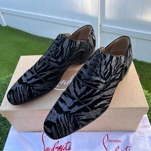 CHRISTIAN LOUBOUTIN GREGGY CHICK OXFORD FLAT SHOES BLACK VELOURS ZEBRA SZ 43 NEW